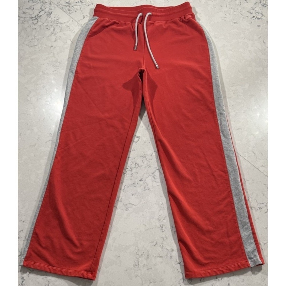 Liz Claiborne Wide Leg Lounge Pants Womens Large Red Gray Side Stripe Drawstring